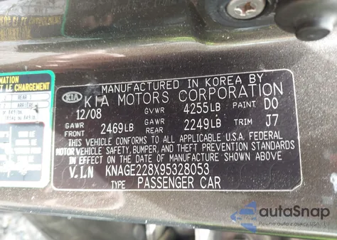 2009 Kia Optima Lx from USA, damaged, VIN KNAGE228X95328053